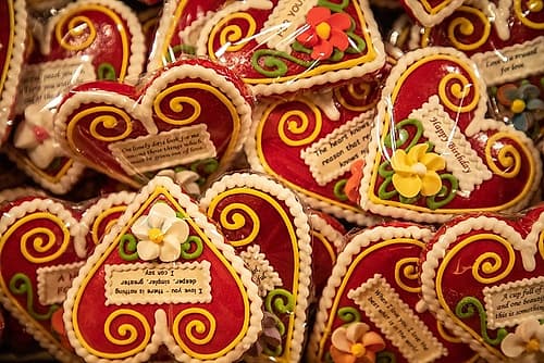 Slovenia-Radovljica Heart-shaped marzipan sweets for sale Art Print